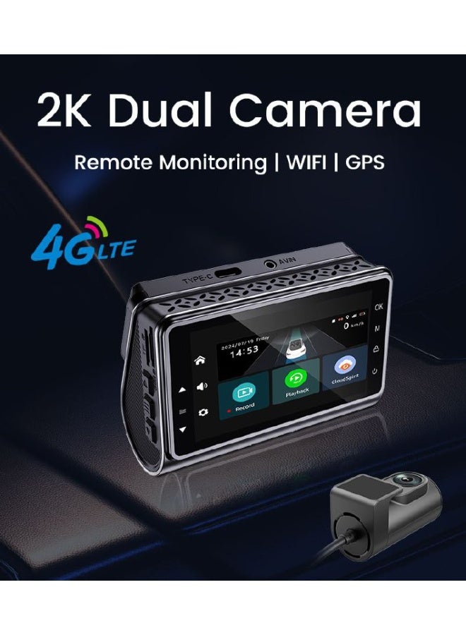 كاميرا داش كام 4g للاتصال عن بعد عبر الانترنت و واي فاي بدقة 2k عدسة مزدوجة و نظام مراقبة 24ساعة وتتبع عبر نظام ( GPS )  كاميرا سيارة للمراقبة والتتبع والحماية 24ساعة - Image 2